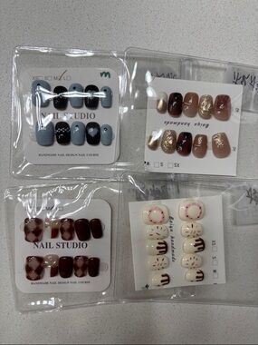 Assorted Press-On Nail Sets — Blue, Brown, Nude & Cream